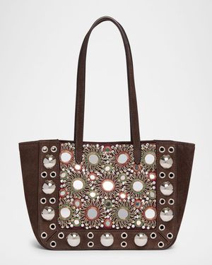 Nellcote Mirror-Embellished Suede Mini Tote Bag