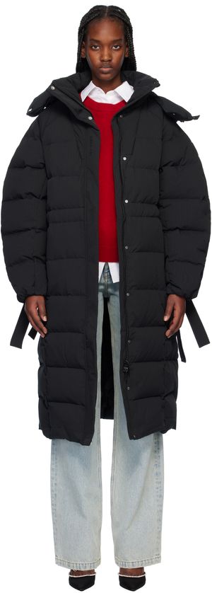 GANNI Manteau noir en taffetas technique rembourré en duvet