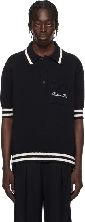 Balmain Polo noir en tricot de coton mélangé