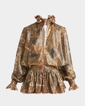 Metallic Striped Voyage Jacquard Ruffle Blouse