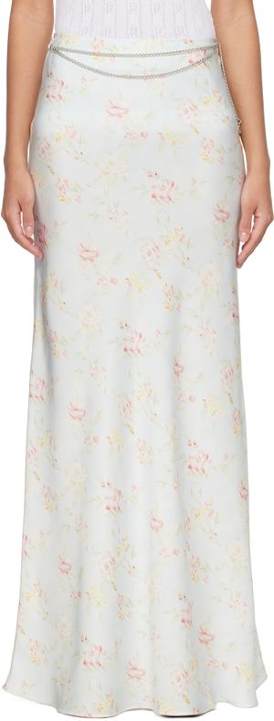 Rabanne Jupe longue bleue en satin à motif imprimé