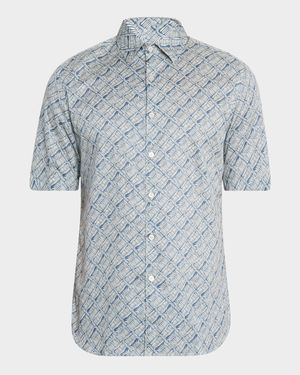Men's Printed Cotton Short-Sleeve Shirt