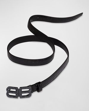 BB Hourglass Thin Belt Crocodile Embossed With Rhinestones