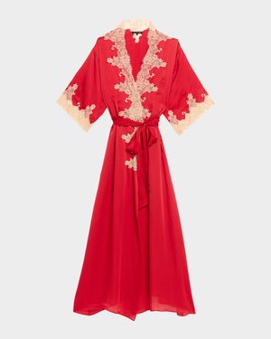 Orchid Lace-Trim Silk Chiffon Robe