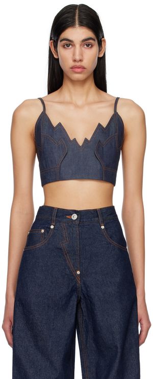 Pushbutton Camisole évasée indigo en denim exclusif à SSENSE