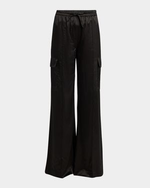 Stretch Silk Wide-Leg Cargo Pajama Pants