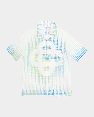 x Martin Naumann Men's Dots Linen Short-Sleeve Shirt