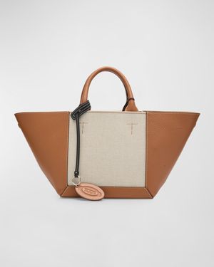 Small Double Up Leather and Canvas Shopping Bag