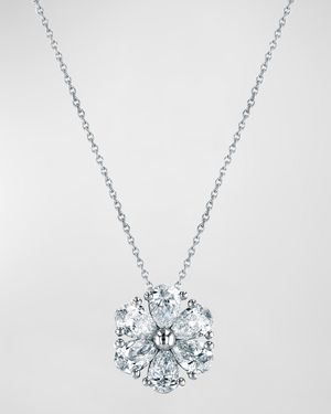 18K Gold Pear-Shaped Diamond Floral Pendant 16" Necklace, 2.00tcw