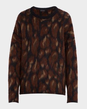 Oversized Leopard Jacquard Crewneck Sweater