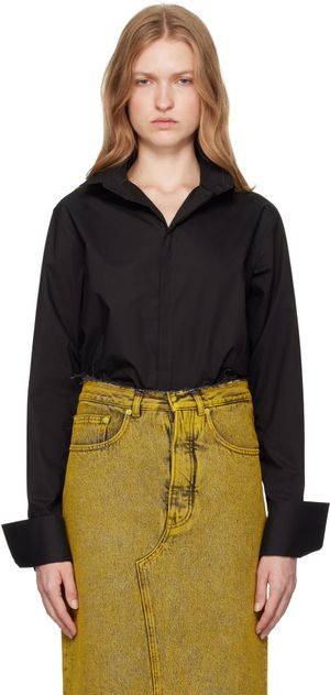 MM6 Maison Margiela Black Cotton Poplin Long-Sleeved Shirt