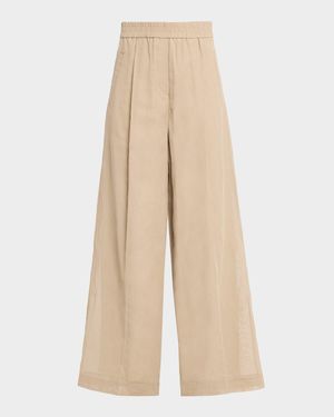 Cotton Gauze Wide-Leg Pull-On Track Pants