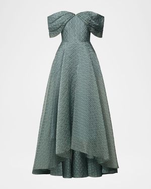 Elysia Off-Shoulder Floral Jacquard Gown