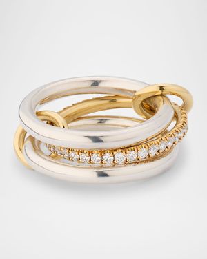 Libra SG Petite 3-Link Ring in Sterling Silver, 18K Yellow Gold and Diamonds, Size 4.5