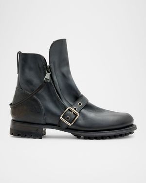 Men's Moto Shearling Double-Zip Leather Boots