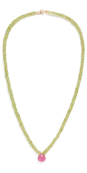 JIA JIA 14k Peridot Ruby Teardrop Necklace Green/Pink One Size