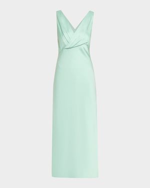 Sleeveless Bias-Cut Crepe Satin Maxi Dress