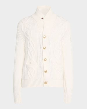 Men's Cashmere Cable Knit Shawl Collar Cardigan with Metal Buttons