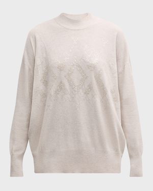 Mock-Neck Tonal Mountain Mosaic Sequin Cashmere Sweater