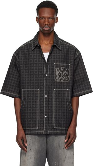 AMIRI Chemise de travail noire à monogramme et à motif à quadrigrammes