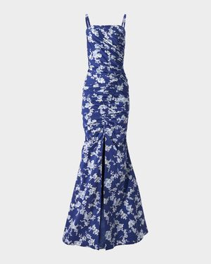 Floral Gathered Slit Gown