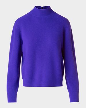 Mock-Neck Cashwool Rib Sweater