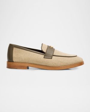 Lofty Flaneur Leather and Raw Linen Penny Loafers