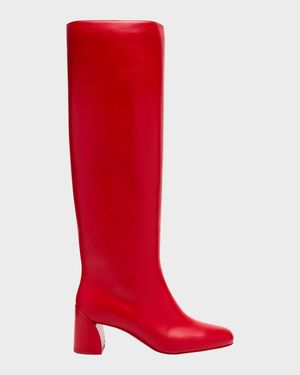 55mm Janitta Leather Knee-High Red Sole Boots