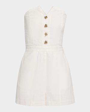 Carine Button-Front Linen Romper