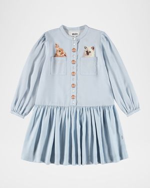 Girl's Clara Pocket Pets Button-Front Dress, Size 2T-6