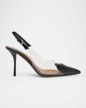 Coeur Clear Patent Heart-Toe Slingback Pumps