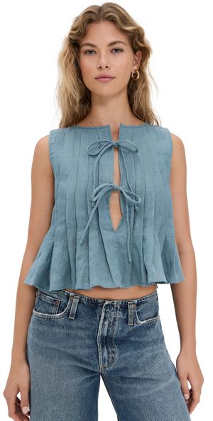 VRG GRL Valeria Linen Top Lake Lake M