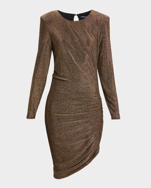 Cyrus Ruched Metallic Long-Sleeve Dress