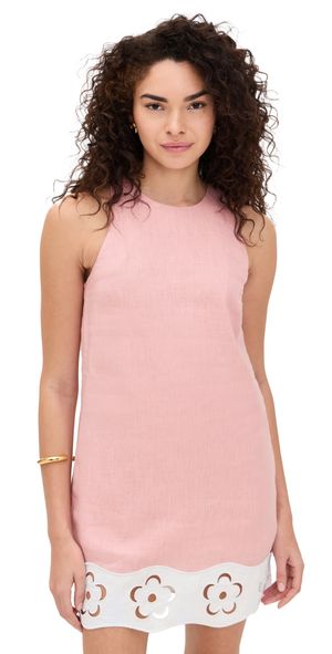 STAUD Mika Linen Dress Faded Blush/White XS