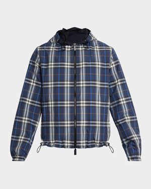 Men's Check Hooded Full-Zip Jacket