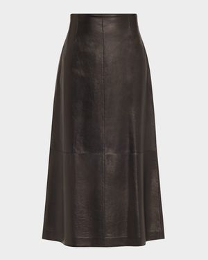 A-Line Leather Midi Skirt
