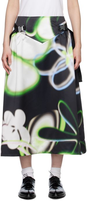 MINJUKIM Jupe midi noire à taille en V à boucles rapides