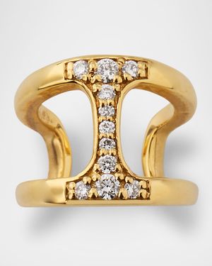 18K Yellow Gold 12MM Tri-Link Diamond Huggie Earrings