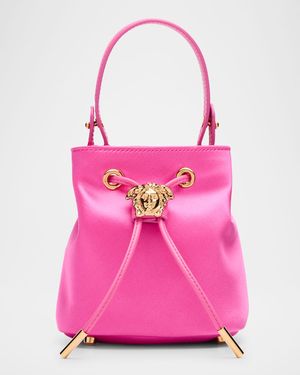 La Medusa Drawstring Satin Bucket Bag