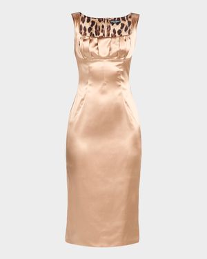 Sleeveless Pleated Stretch Satin Midi Dress
