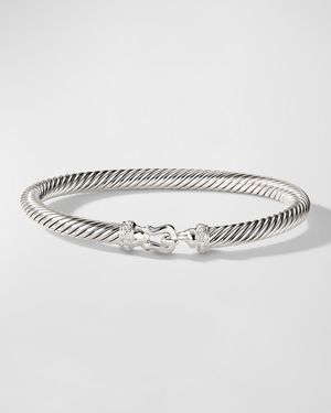 Cable Buckle Bracelet in Silver with Diamonds, 5mm