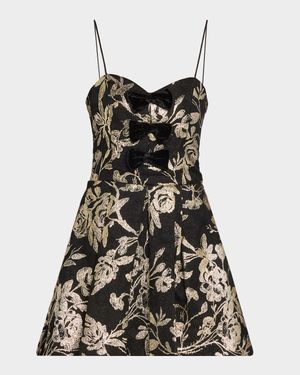 Daniela Floral Metallic Bow-Front Mini Dress