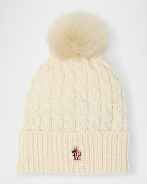 Cable-Knit Beanie with Fur Pom