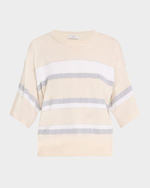 Striped Chain-Trim Cotton Sweater