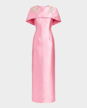 Eve Embellished Capelet Silk Twill Gown