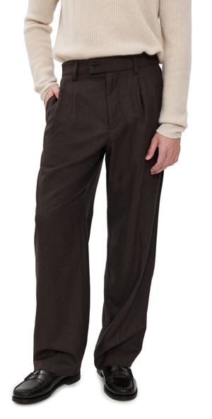 Alex Mill Jeremy Pleated Trousers In Heather Wool Flannel Chocolate 33
