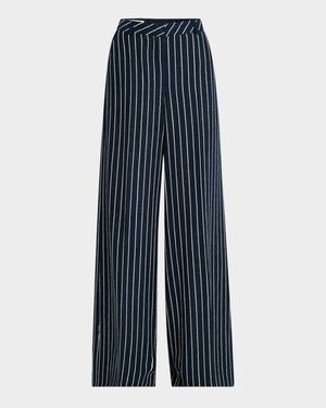 Chain Pinstripe Full-Leg Pants