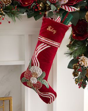 Beaded Pine Berry Christmas Stocking, Personalized