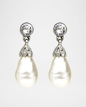 Baroque Glass-Pearl Crystal Drop Earrings