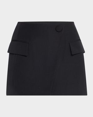 Asymmetric Grain De Poudre Mini Wrap Skirt
